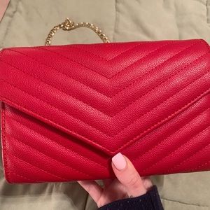 Red Crossbody Bag with Gold Chain